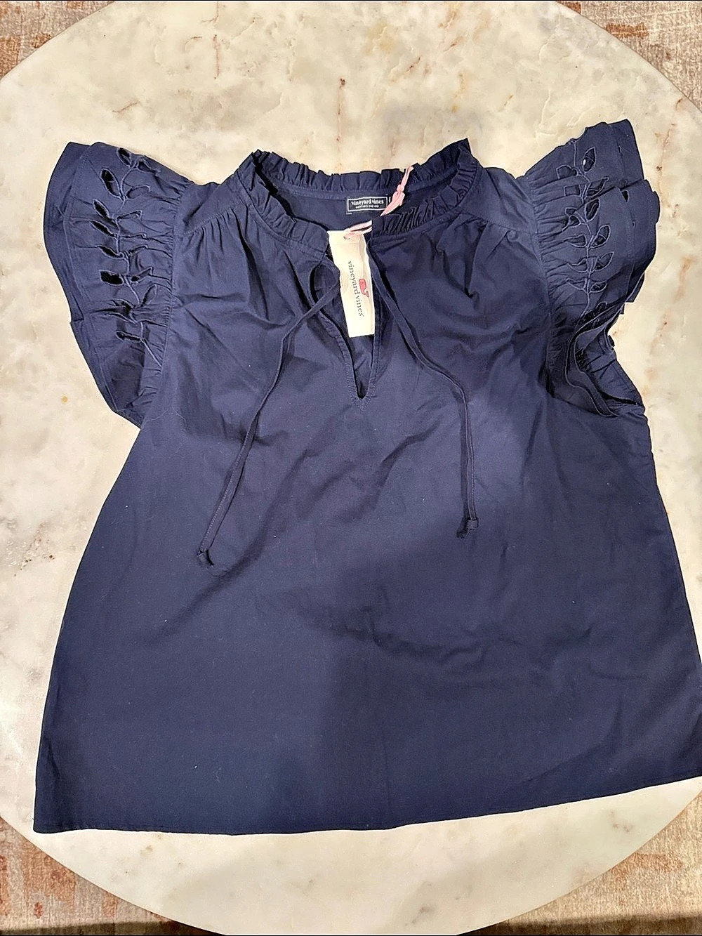 vineyard vines Adare Eyelet Top Ruffle Sleeve Blue Size Medium